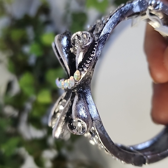 Silver Butterfly with AB CZ Crystals Clamper Hinge Bracelet - Picture 7 of 11